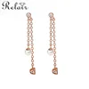 Double long drop chain zircon and fresh water pearl earrings designs rose gold earing