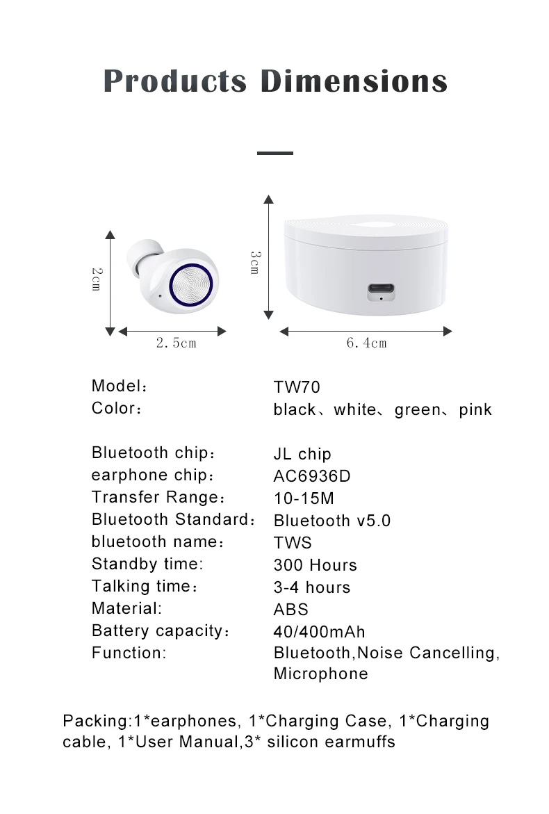 OEM FACTORY LOGO CUSTOMIZE TW70 Headset Sport Mini Earphone Wireless Earbuds Stereo Sound BT 5.0 Earphone - ANKUX.COM