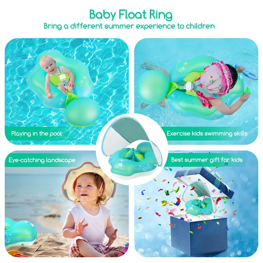 Baby Float Lying Swimming Rings For Pool With Sun Protection Canopy Add