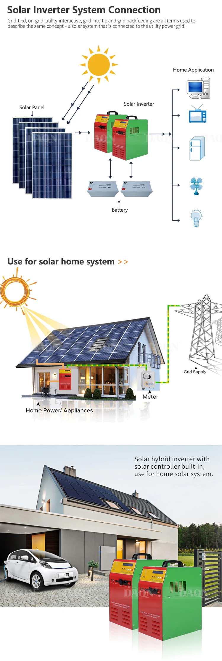 Solar generator system hybrid on-grid solar inverter 300 500 1000 watt pure sine wave power inverter