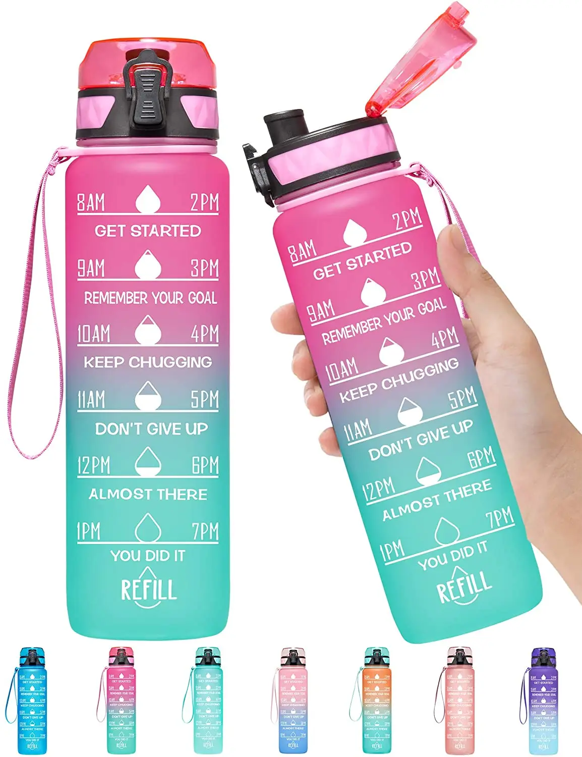 1000ml Leakproof Bpa Free Drinking Bottle Motivational Fitness Sports