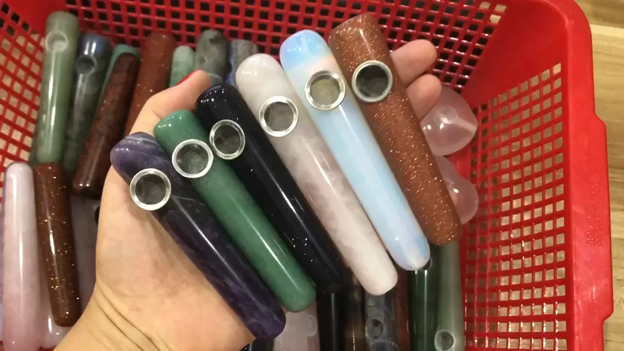 Wholesale Natural Quartz Crystal Round Wand Smoking Pipe Tobacco Pipes