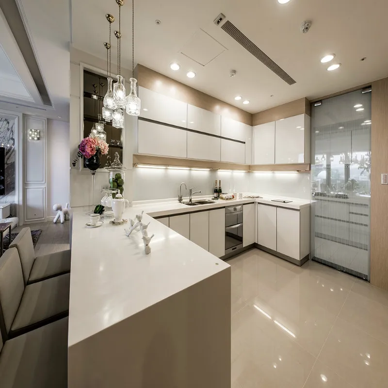 Luxury Villa Kitchen With Marble Design Countertop With Island