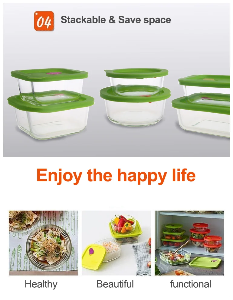 Bpa Free Microwave Safe Reusable Leakproof Glass Meal Prep Food Storage