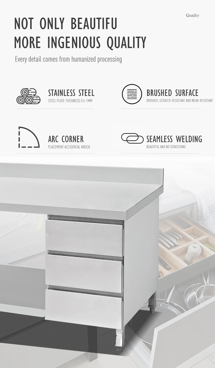 Stainless Steel Kitchen Work Bench Cabinet Drawers for Industry/Restaurant Kitchen Cabinet Dish Rack