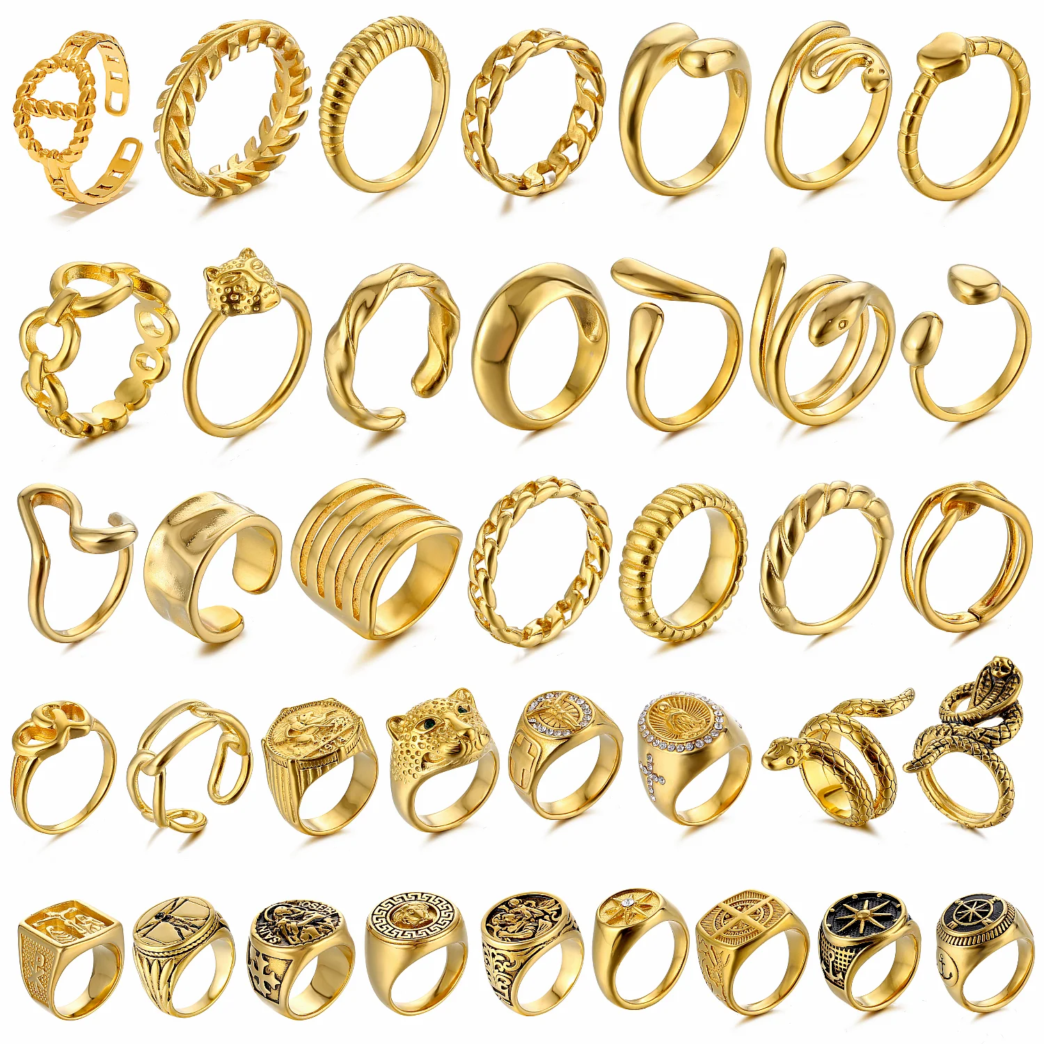 2024 New Trendy 60+ Styles 18k Gold Plated Shinny Custom Signet Rings ...