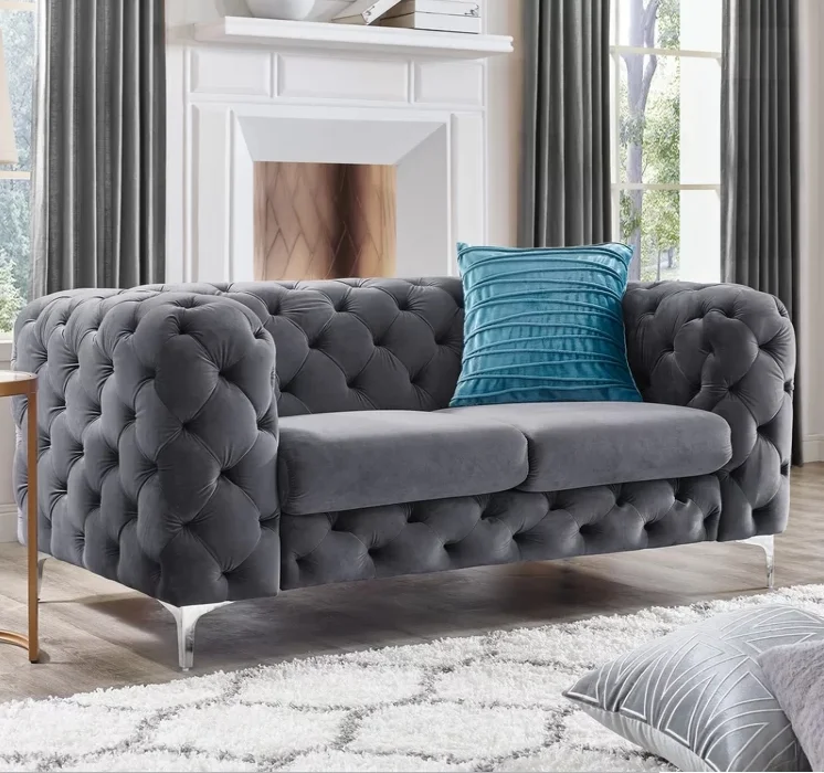 Living Room Furniture Classic Fabric Sectional Green Velvet Chesterfield Sofa