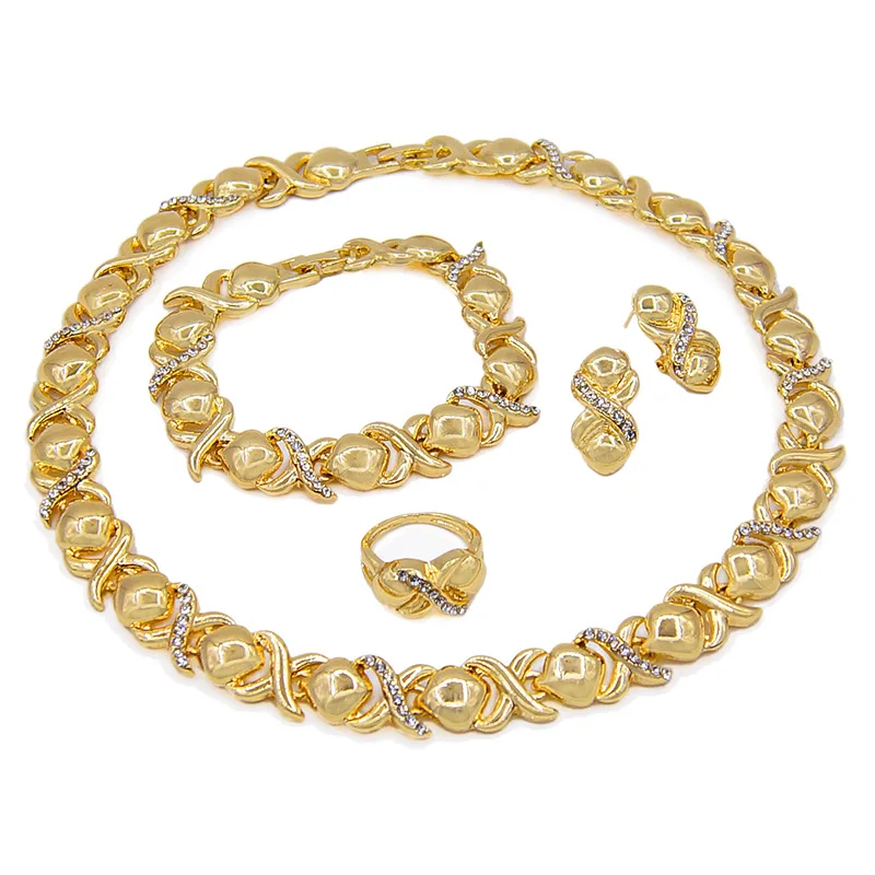 Latest Design 18k Gold Plated Wholesale Artificial Jewellery Set I Love You Heart Shaped Diamond