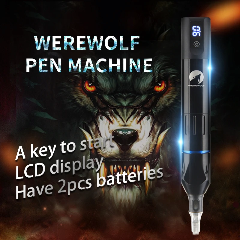 Yilong werewolf rotary tattoo pen machine key to start LCD display have two pcs batteries