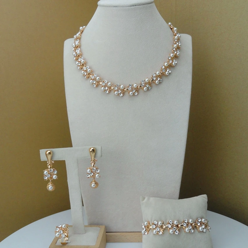 New Arrival Costume Elegant Designs Gold Plated Pearl Jewelry For Women