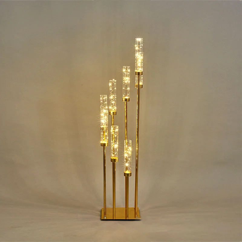 5 Heads Metal Candelabra Gold Candle Holder Acrylic Wedding Table