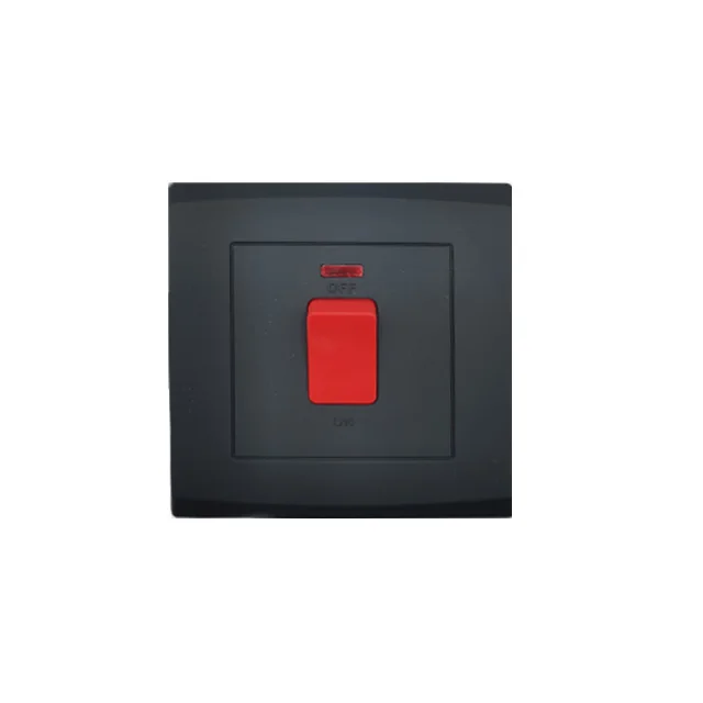 Factory Wholesale British Standard Switch Socket Black Panel 45A 1 Gang Wall Switches Double Pole Switch With Neon Single Plate