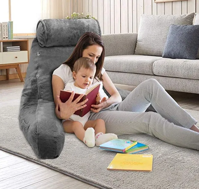 Big Backrest Reading Bed Rest Pillow with Arms Plush Memory Foam Fill 