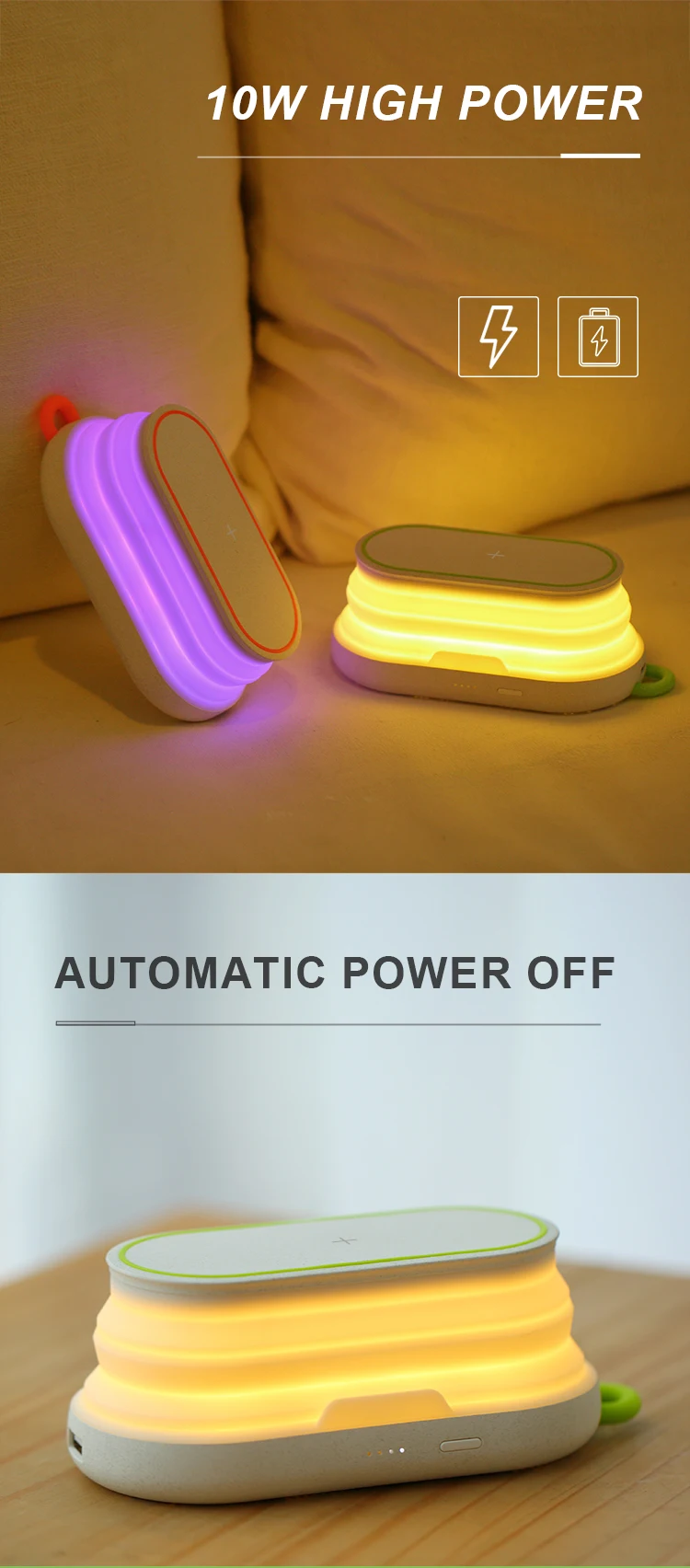 4 in 1RGB night light power bank  charger wireless  with phone holder