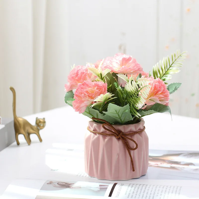 Drea Cheap Wholesale Artificial Flower Carnations With Ceramic Pots