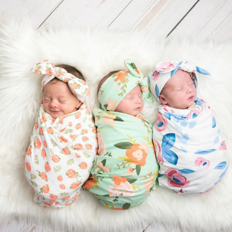 SH-RuiDu Newborn Swaddle Blanket Infant Tie-dye Wrap Newborn Baby Photography Props Set with Bow Headband 