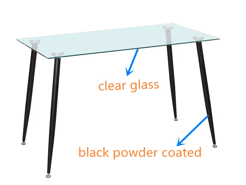 Hot Sale high quality classic rectangular table restaurant dining modern with tempered glass top