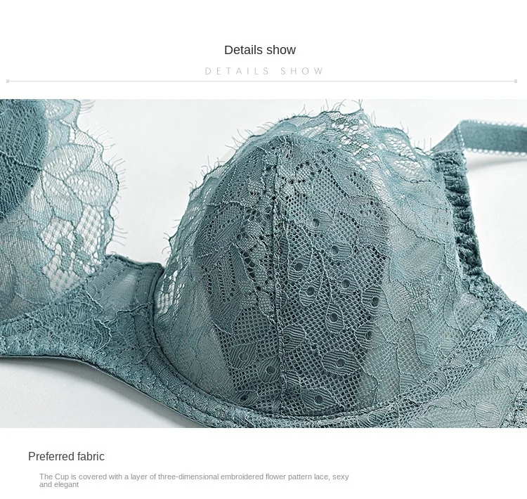 Women's Sexy Lace Thin Transparent Bra Set Large Size Wire-Free Support Adjusted Straps Breathable Solid Pattern Waist Thongs