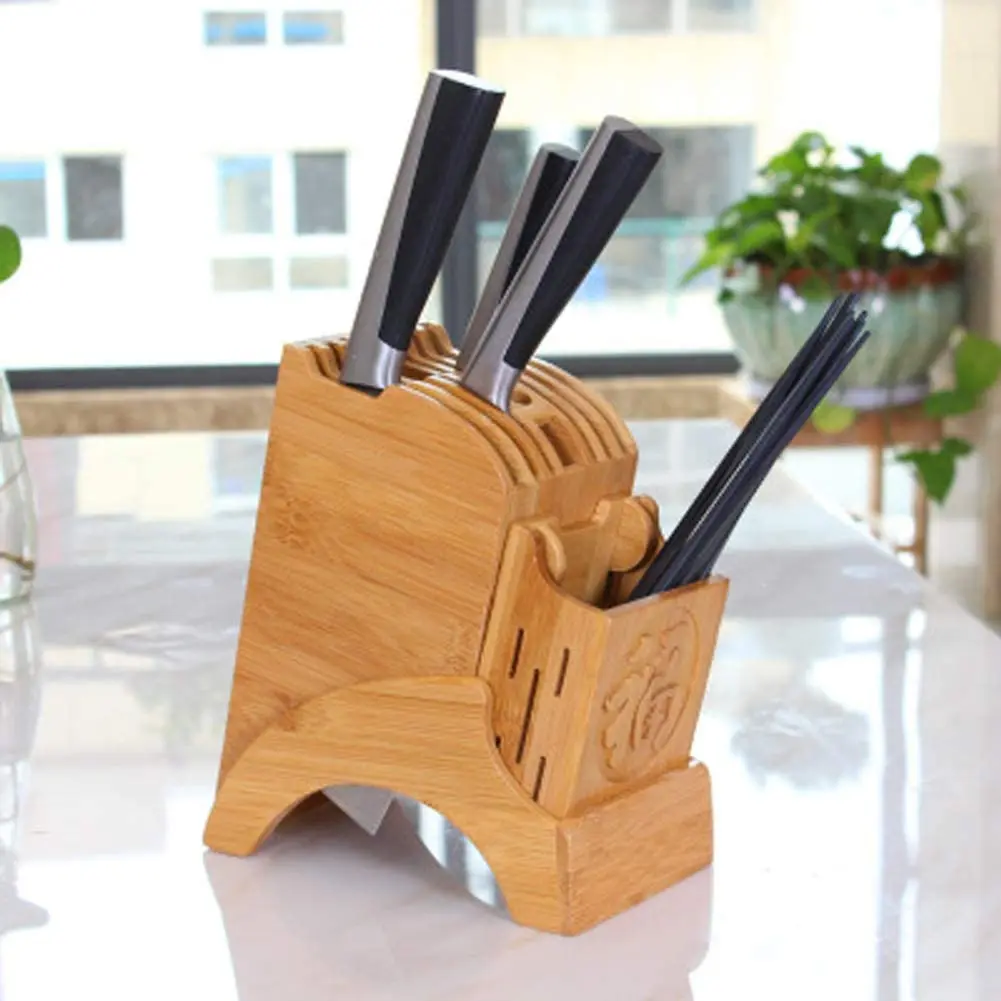 Bamboo Wood Knife Block Without Knives,Knife Storage Rack Cutter Holder