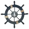 Nautical Beach Dark Blue Wooden Ship Wheel Wall Decor