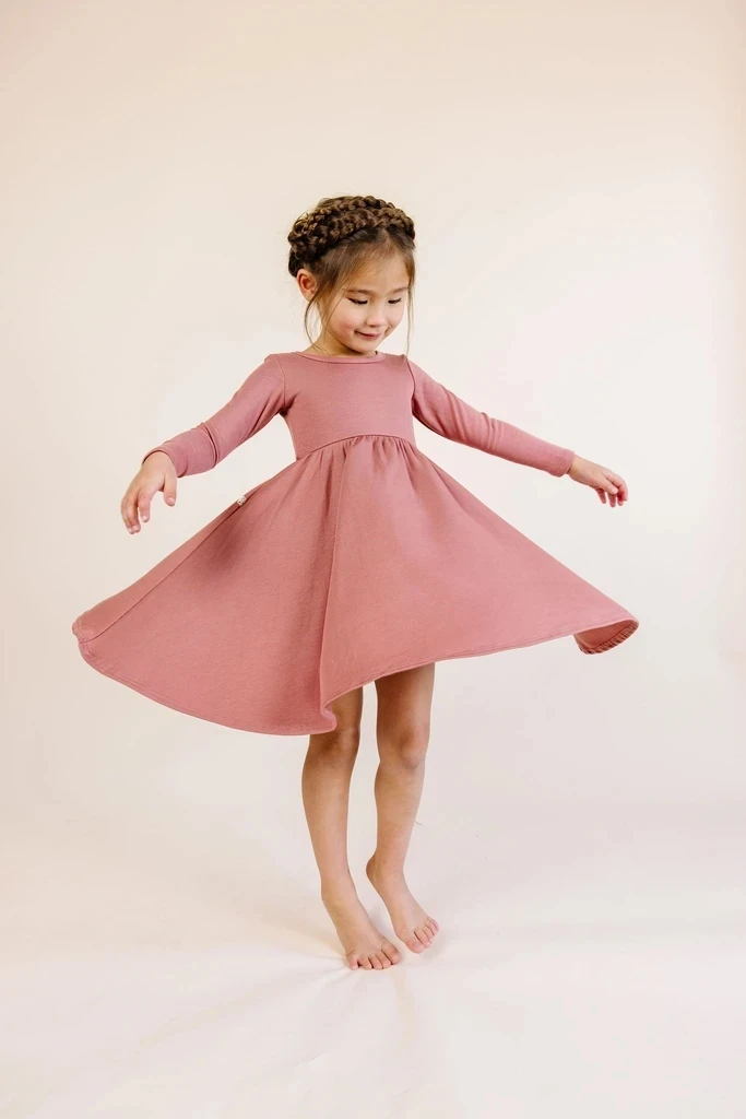 Baby Toddler Solid Tunic Cotton Jersey Dress Pleated Skirt Autumn Girls