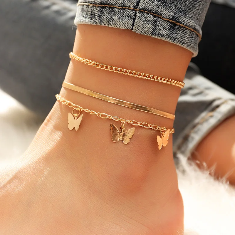 Butterfly Dragonfly Jewelry Bohemian Anklet Rose Gold Women Ankle Chain Bracelet