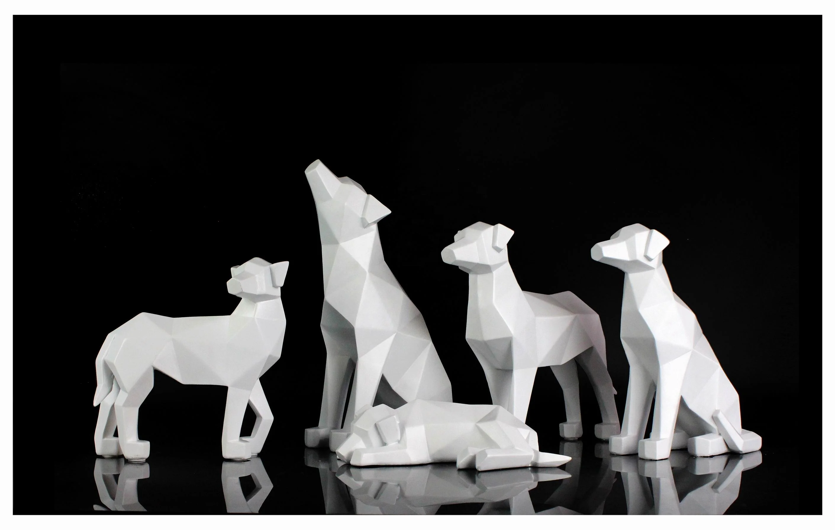 Wholesale cute modern geometric simple design white resin dog statue home accessories factory