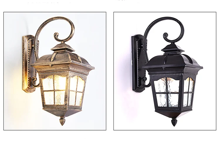 European antique brass waterproof aluminum glass outdoor garden LED light wall light  fixture
