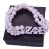 New Arrival Handmade Two Lines Elastic Pearl Greek Black Sorority Fraterntiy jewelry Zeta Phi Beta Bangle Bracelet Group Jewelry