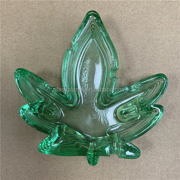 Weed Leaf Green Glass Ashtray For Smokers,Heat Resistant,Dishwasher