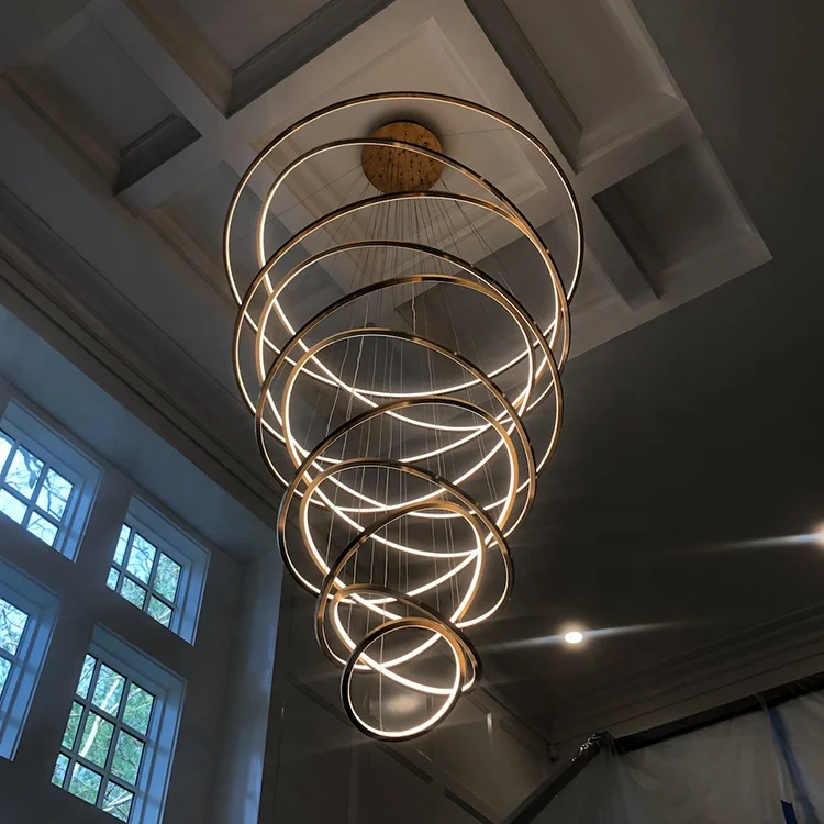 ETL cETL CE L4u HALO Circular Gold Brass Luxury Custom Design Modern Chandelier Pendant Lamp Circle Ring LED Chandelier Light