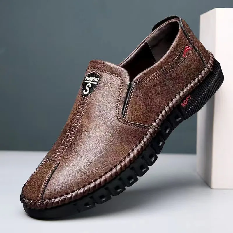 Mens soft leather slip on fashion shoes