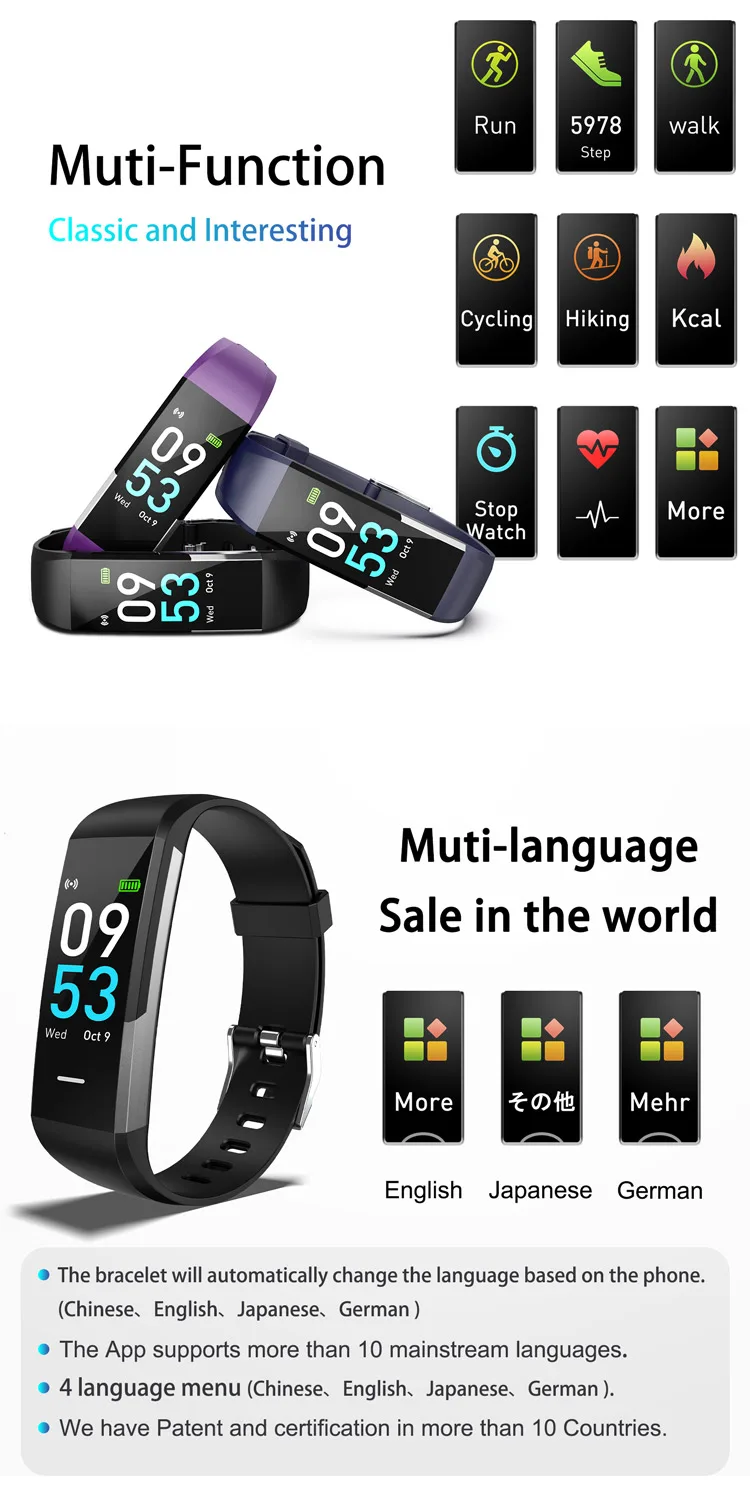 2020 Wearheart App Ip67 Waterproof Smart Bracelet With Heart Rate ...