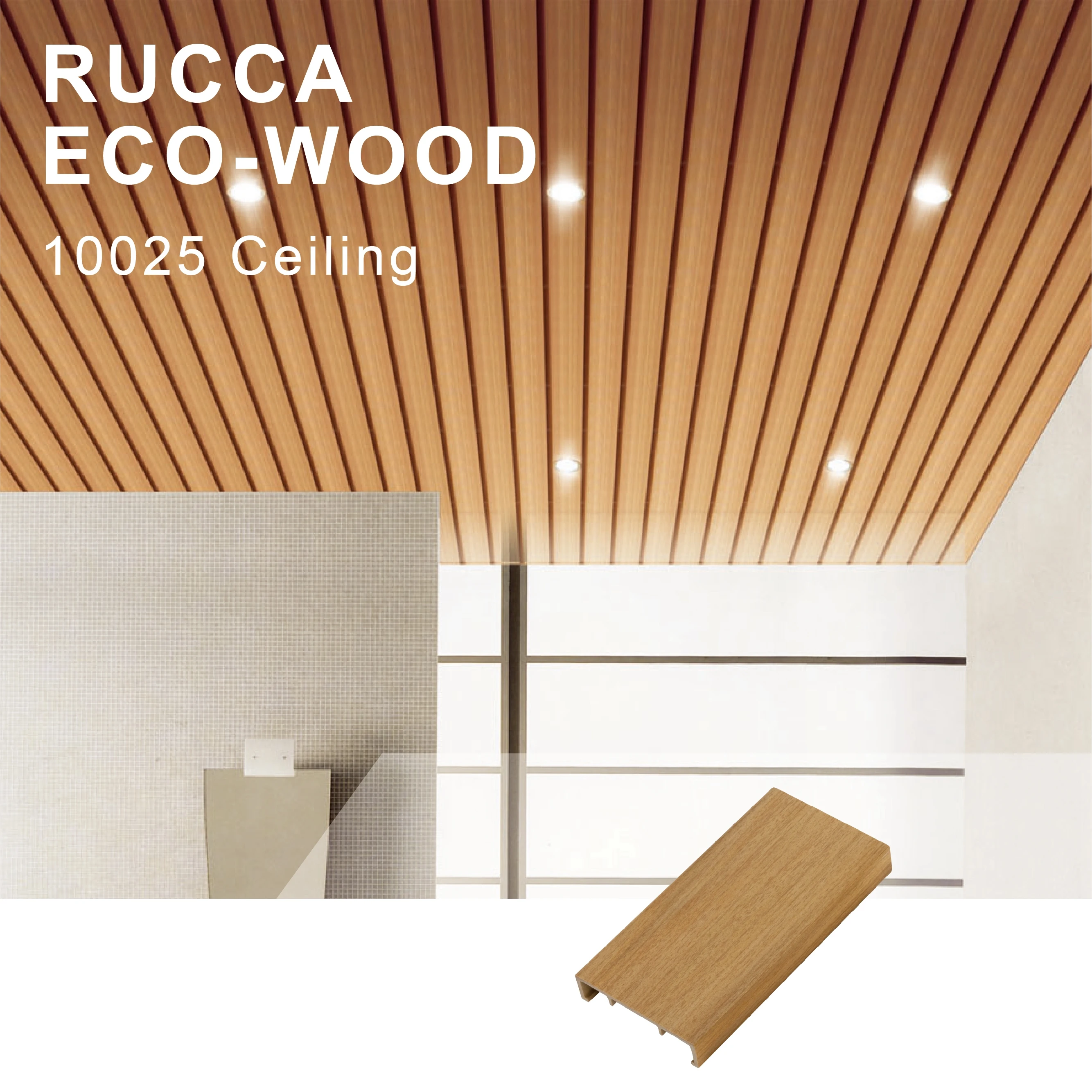 Foshan Rucca Wpc Wood Pvc Plastic Composite Ceiling Tiles Interior