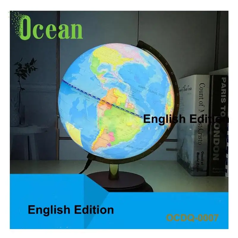 Bright Surface Rotating World Map Globe with Light