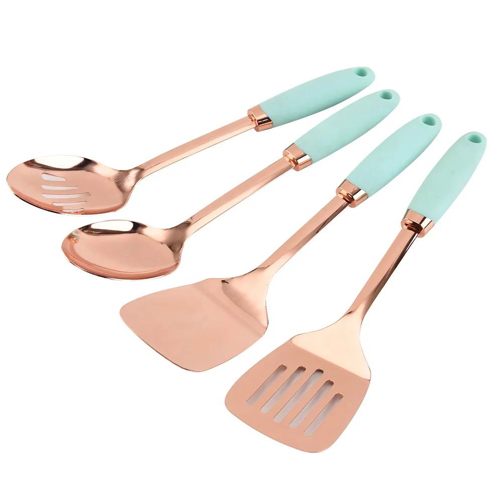 
America hot selling unique design in stock 4pcs stainless steel utensil set with copper finished 