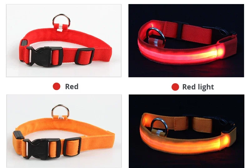 Electronic Pet LED Dog Collar Adjustable Flash Recharge Reflective Rivet Solid Nylon Buckle Closure All Seasons Night Anti-Lost