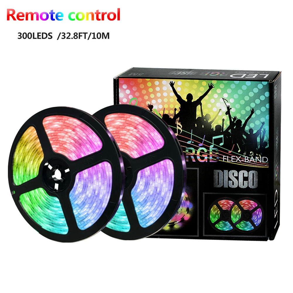 32.8ft 10M 24/44 Keys IR Remote RGB LED Strip 30LEDs/M 5050 Waterproof IP65 Flexible Strip Living room Restaurant Decoration Use