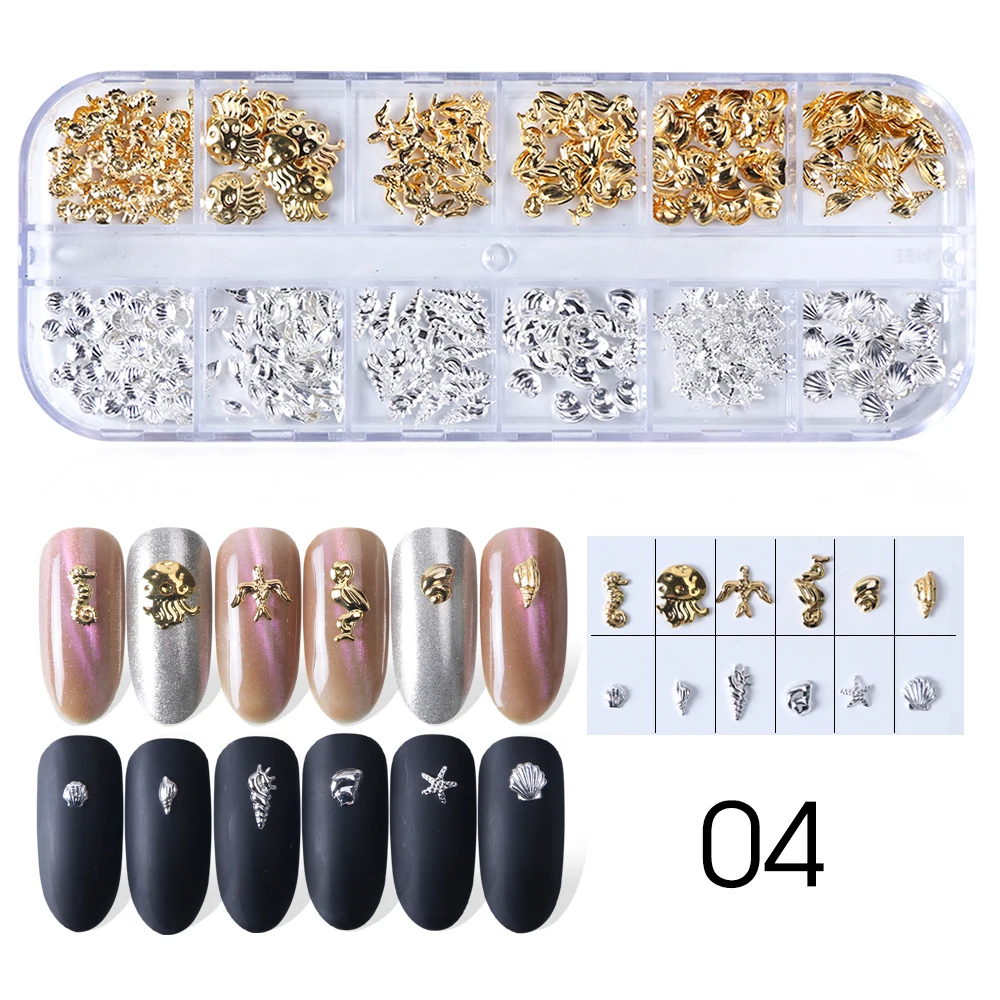 12 Grids 3d Hollow Nail Metal Frame Oval Star Shell Studs Diy ...