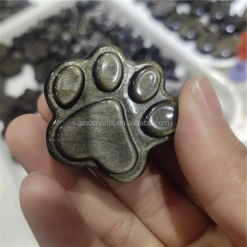 Natural Golden Obsidian Crystal Quartz Carved Cat's Paw Healing Decorate 1PC 
