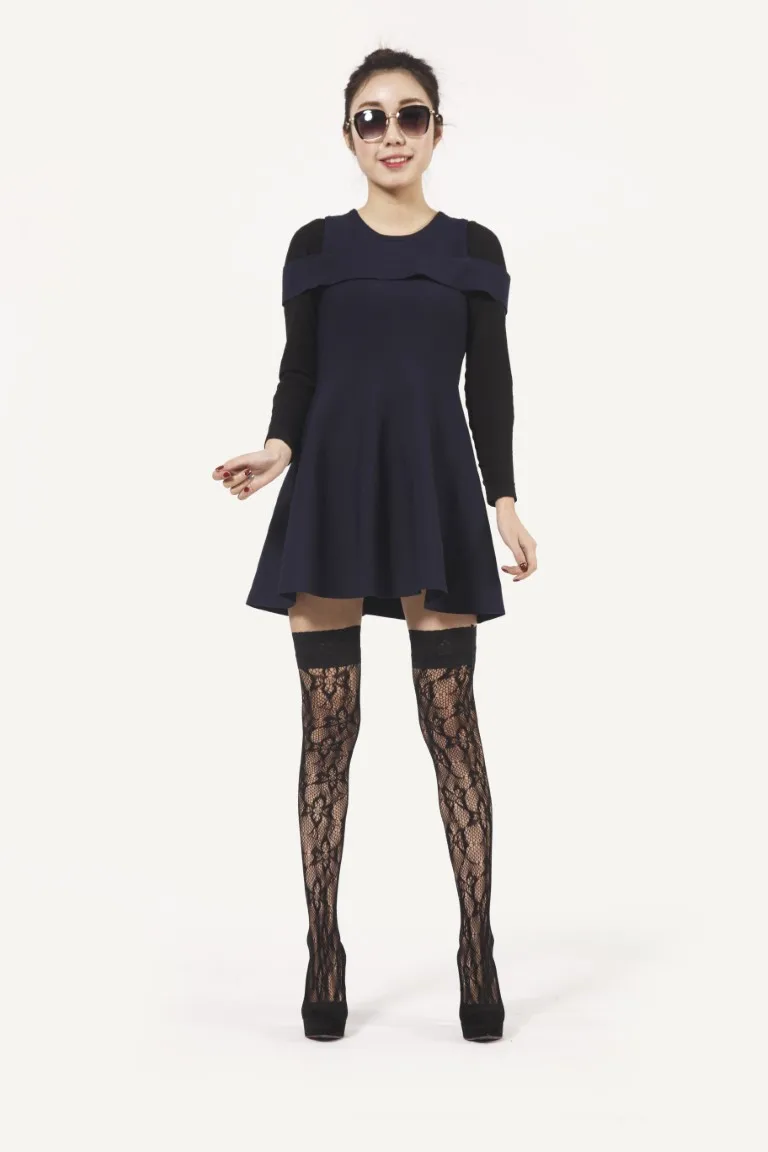 cheap black silicone lace thigh high jacquard stockings