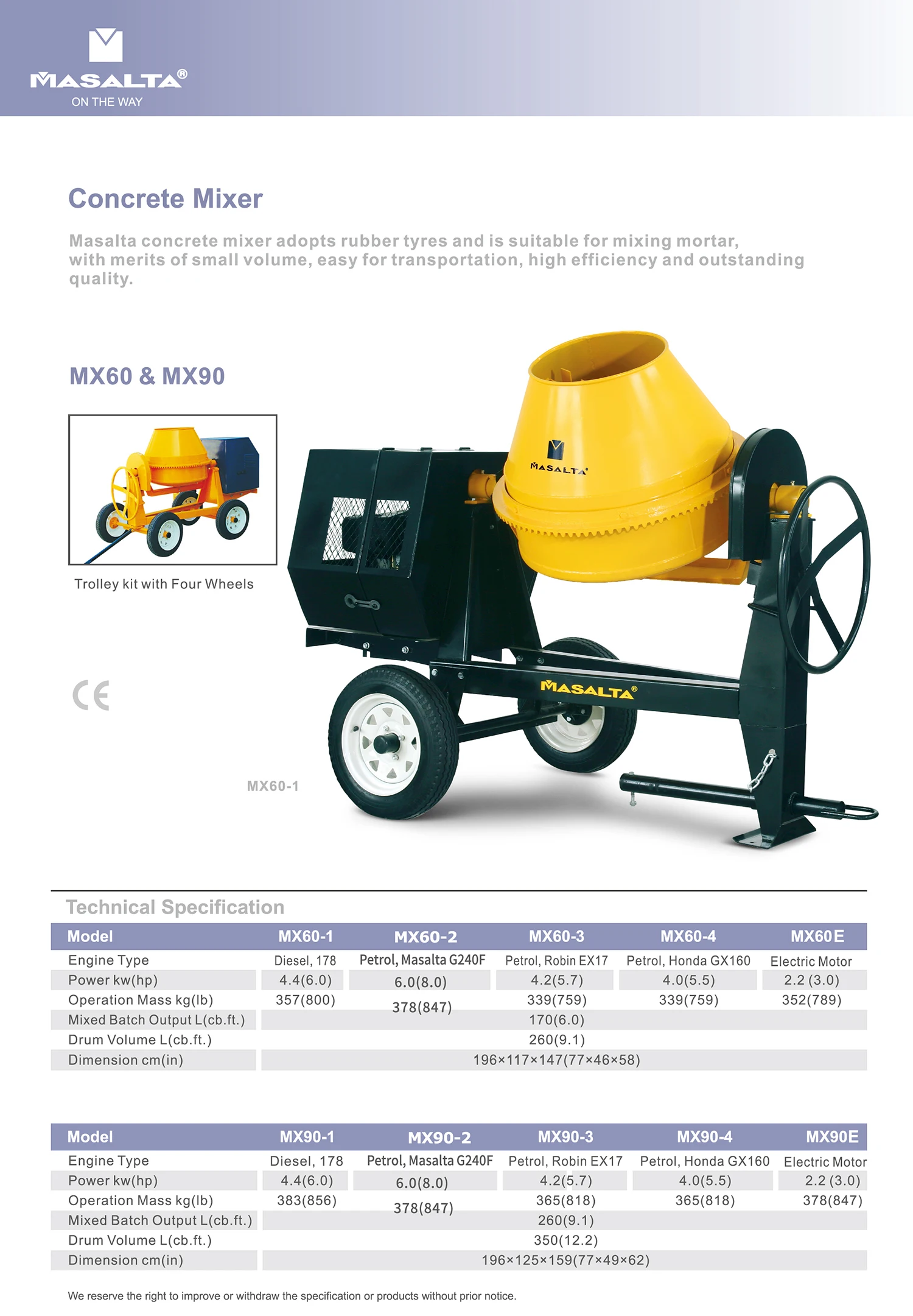 Masalta Topselling Concrete Mixer Mx904 Cheap Cement Mixers For Sale