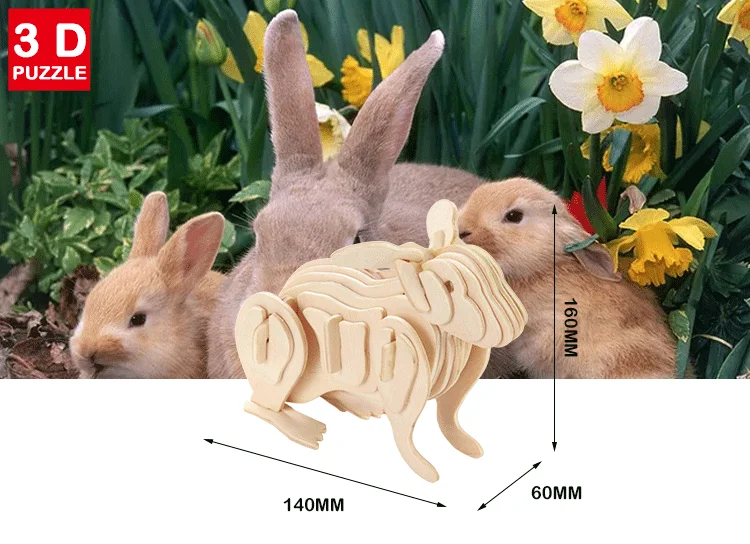 3d Rabbit Wooden Handmade Puzzle Diy Toy Educational Woodcraft
