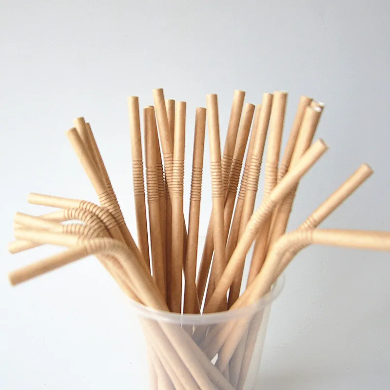 Biodegradable 6 Or 8 Diameter Drinking Paper Straws Brown Color