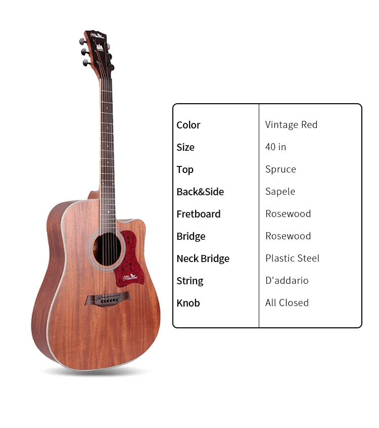 Bullfighter D-4016 Spruce Wood  Affordable OEM Acoustic Guitar Solid Top