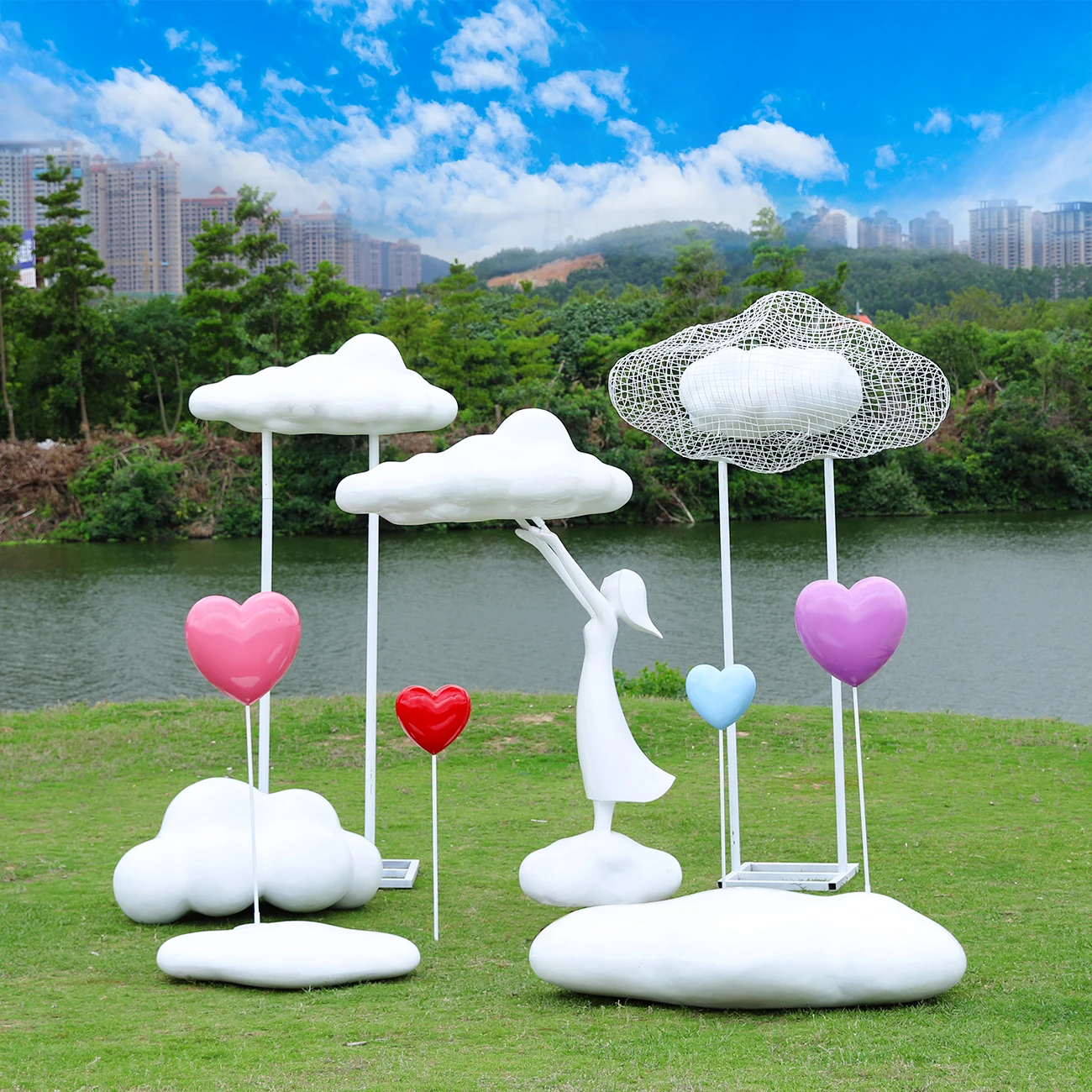 Stainless Steel Hollow Cloud Sculpture White Cloud Ornaments Weave ...