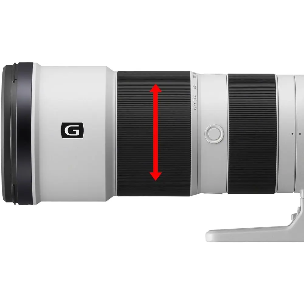 Close-up of lens barrel showing zoom ring, focus ring, and programmable function button layout
