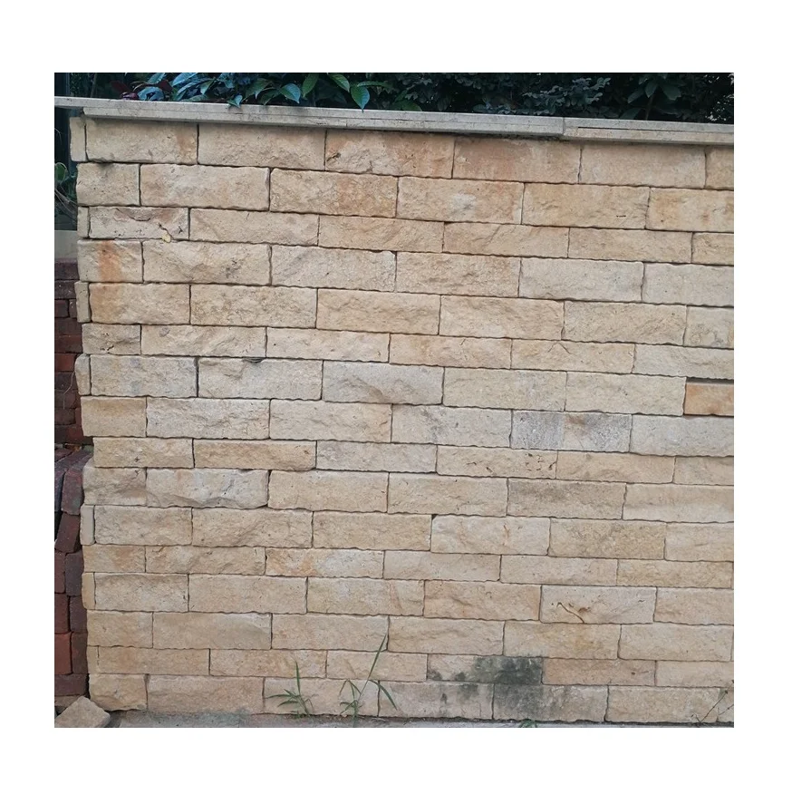 Customized Project Beige Travertine Tumbled Brick Tiles Stone Wall Tiles Exterior House