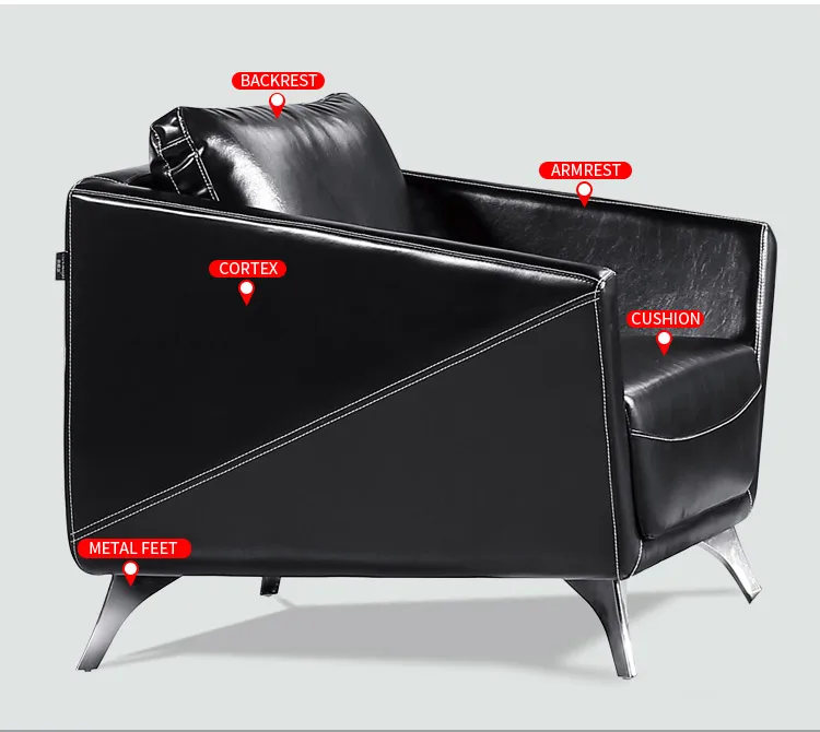 Pengpai Metal Feet Foshan Modern Furniture Pure Leather Sofa Set