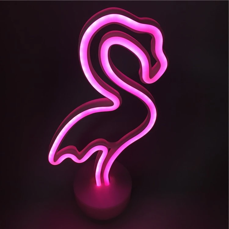 Flamingo Shape LED Neon Light with Holder Base USB&Battery Powered Table Lamp Custom Led Neon Lights